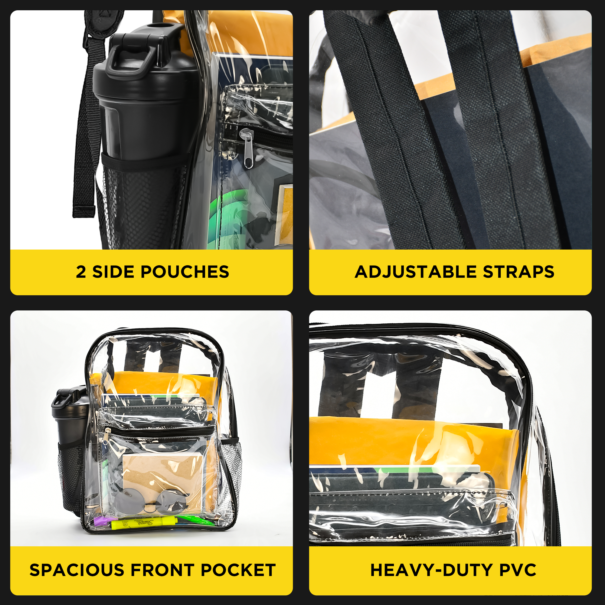 Clear Backpack Stadium Approved 15 x 11 x 5 Small and Transparent