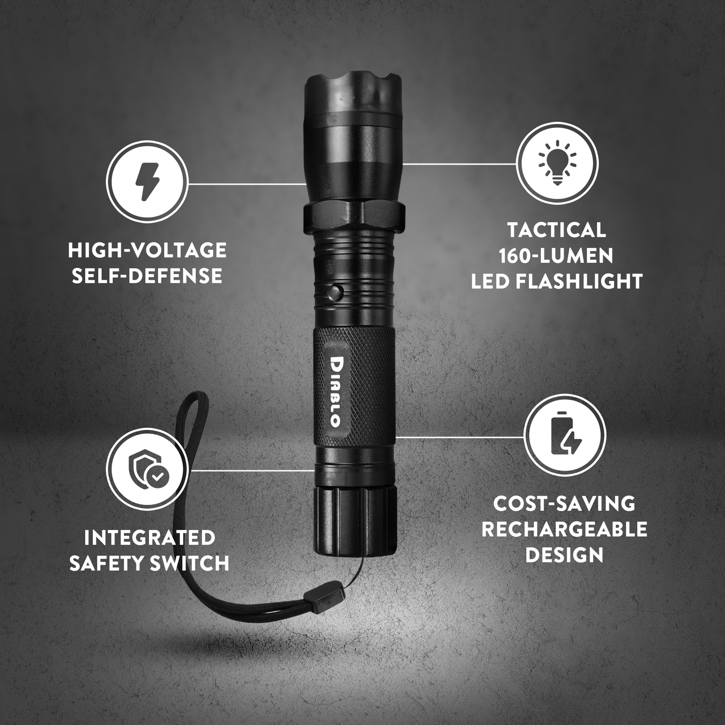 Stun Gun Diablo with Flashlight | 160 Lumen and 3-Function Light