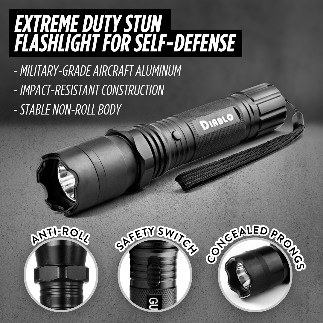 Stun Gun Diablo with Flashlight | 160 Lumen and 3-Function Light