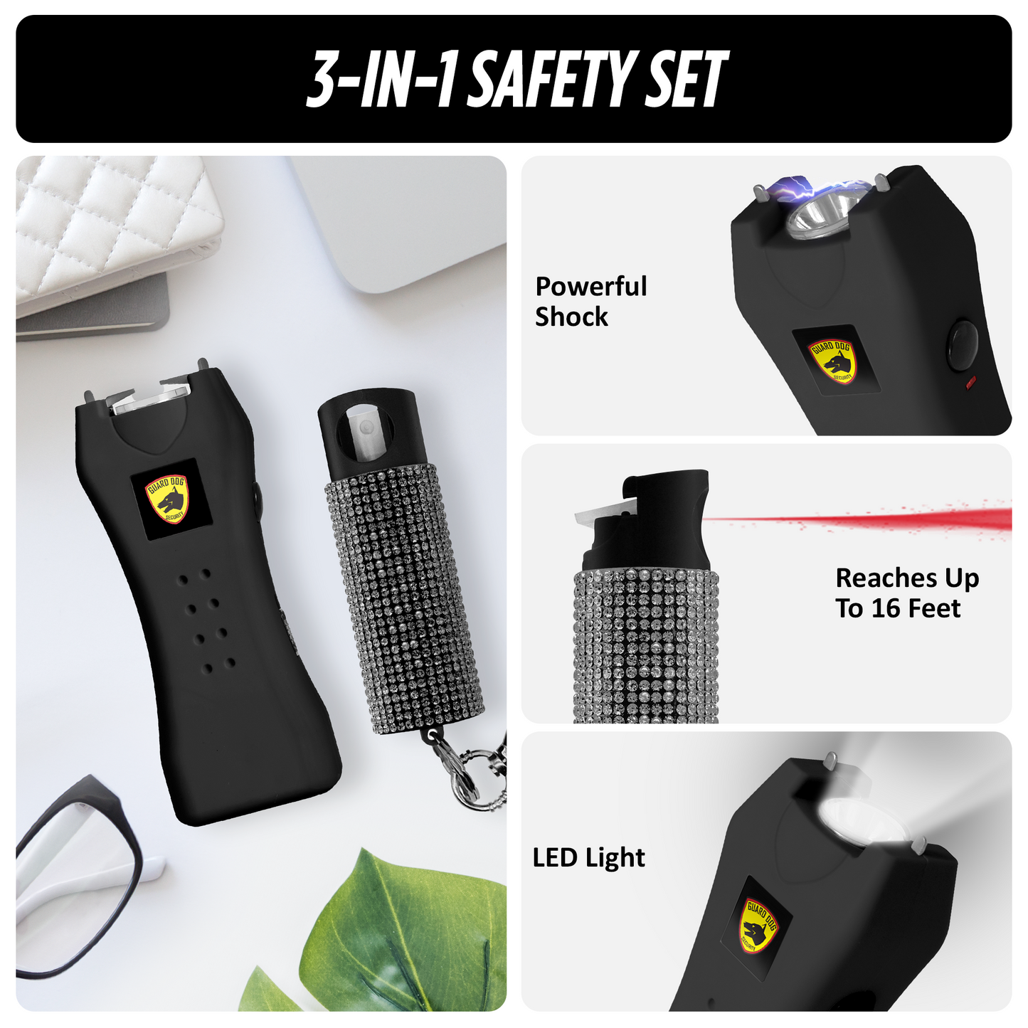 Pepper Spray and Stun Gun Combo with Rechargeable Flashlight