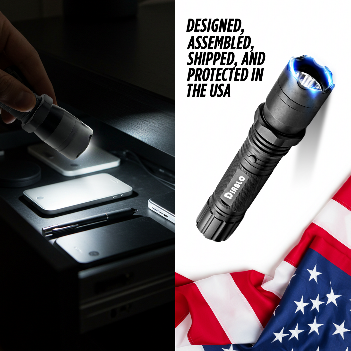 Stun Gun Diablo with Flashlight | 160 Lumen and 3-Function Light