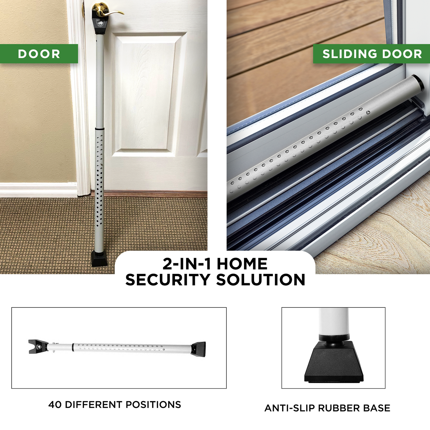 Door Security Bar | Front and Patio Door Jammer 2 Pack