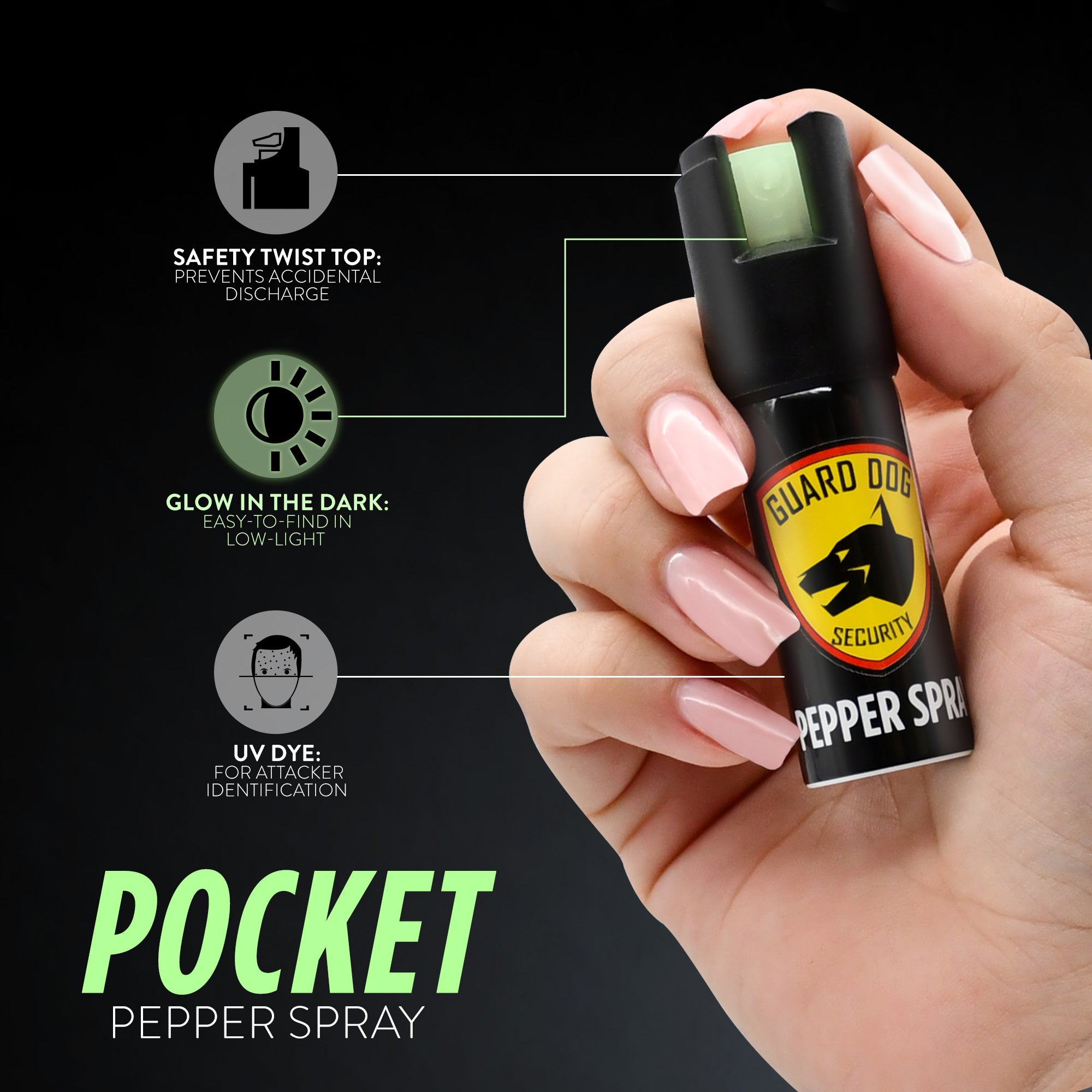 Glow in The Dark Pepper Spray - Twist Top Safety Lock - Compact Size, Police Grade Formula - Best Self Defense Tool for Women - Up to 16 Feet