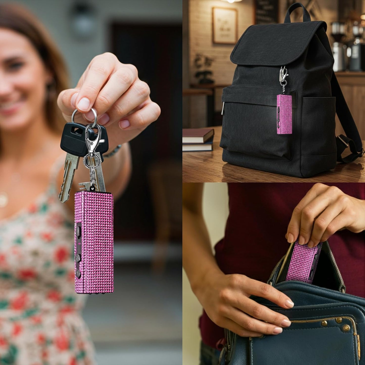 Stun Gun with Stylish Rhinestone Design | LED Light w/ Keychain