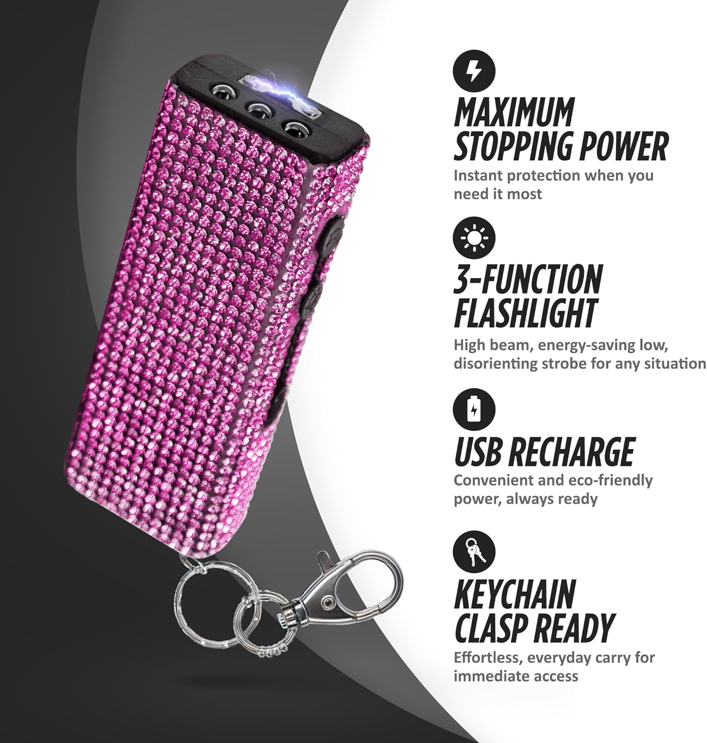 Stun Gun with Stylish Rhinestone Design | LED Light w/ Keychain