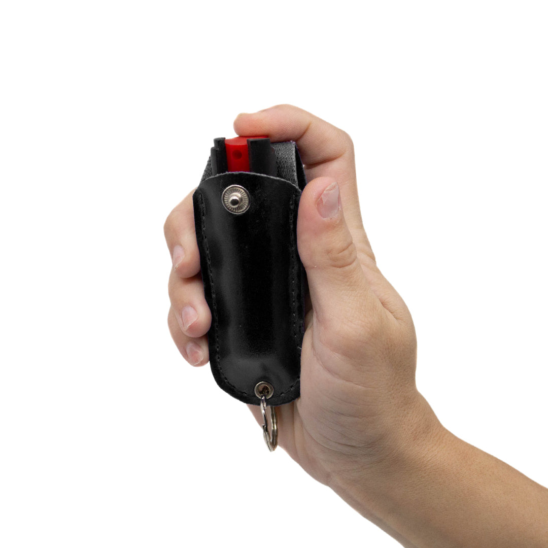 Black Soft Case Pepper Spray with Soft Leather Case | 0.5 oz keychain ready