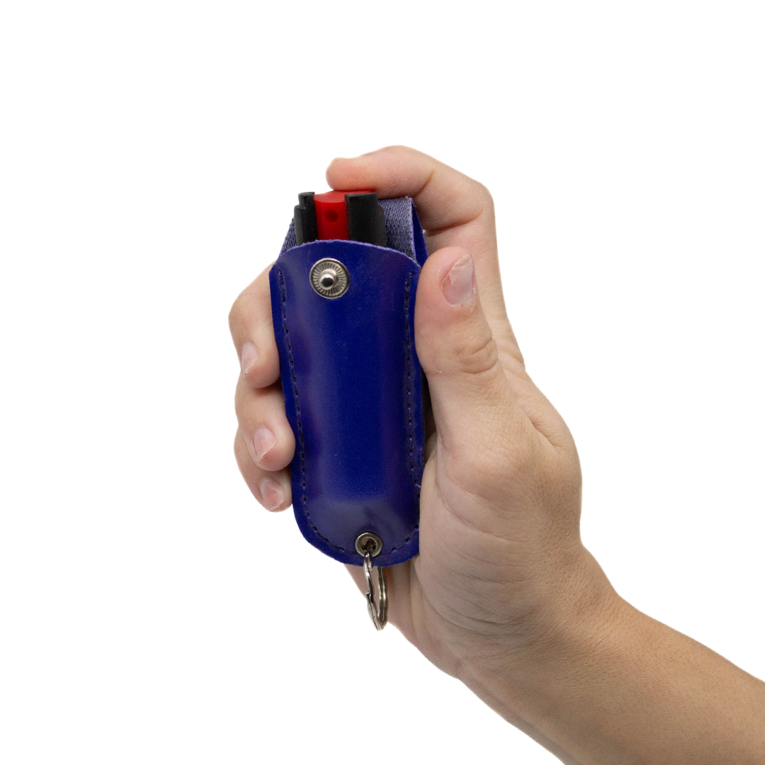 Blue Soft Case Pepper Spray with Soft Leather Case | 0.5 oz keychain ready