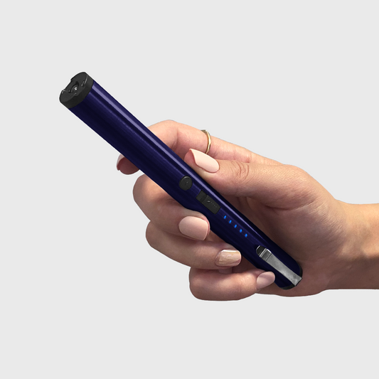 pen stun gun blue in hand