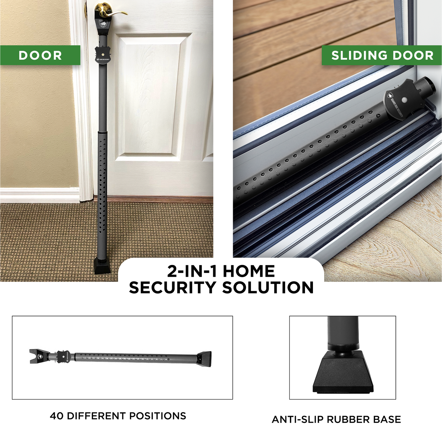 Door Security Bar with Alarm | Front and Patio Door Jammer