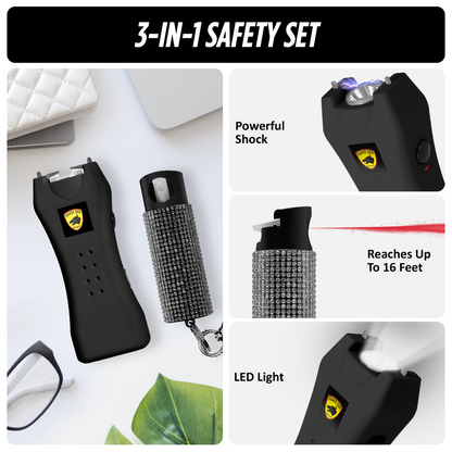 Pepper Spray and Stun Gun Combo with Rechargeable Flashlight