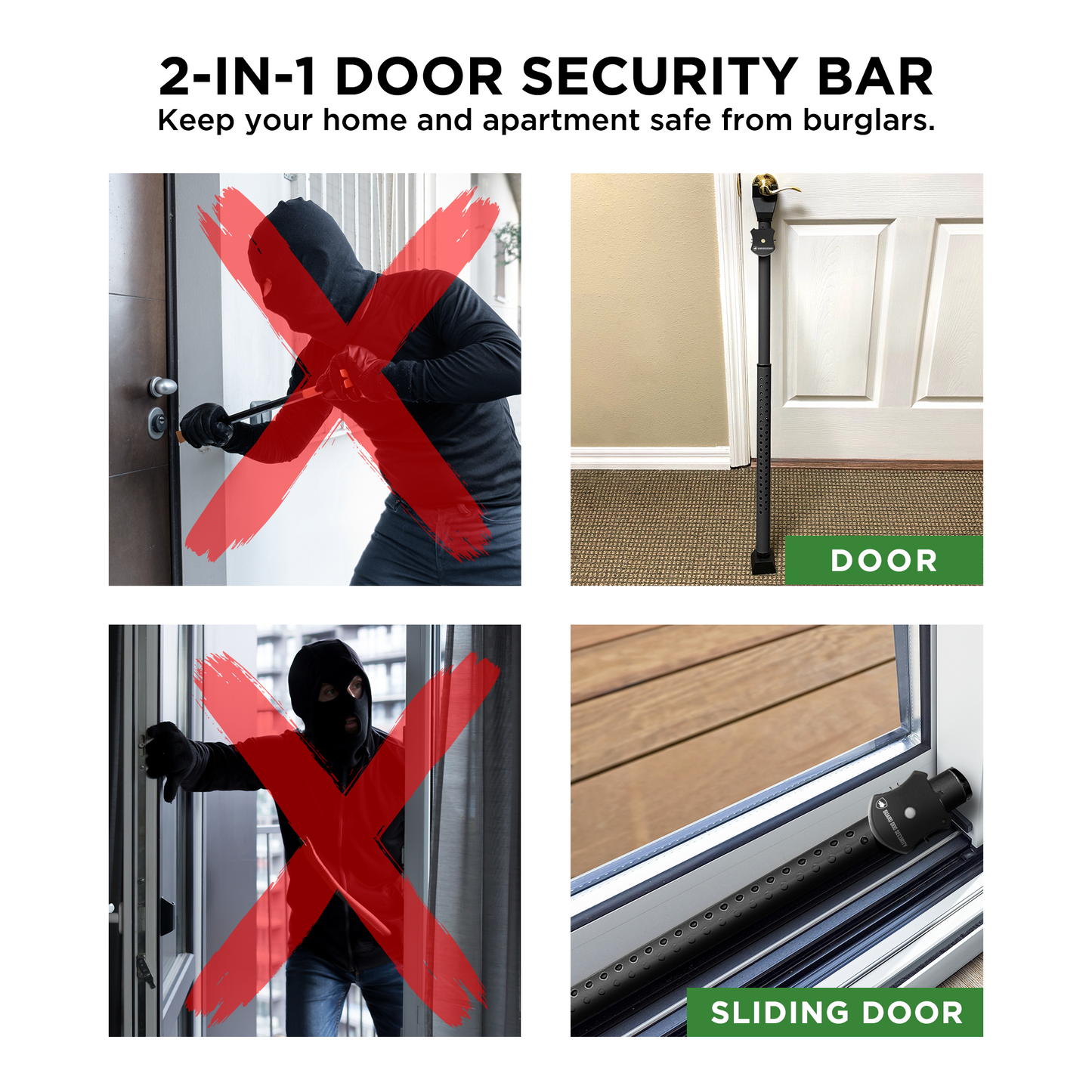 Door Security Bar with Alarm | Front and Patio Door Jammer