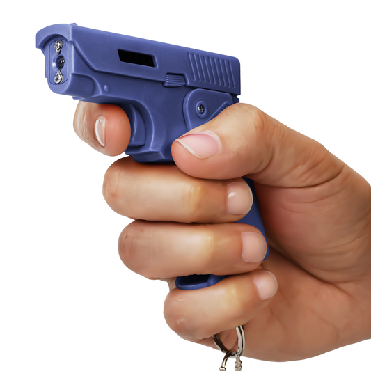 Shot In The Dark, Pistol-Style Stun Gun, Folds Compact and Closed, LED Flashlight