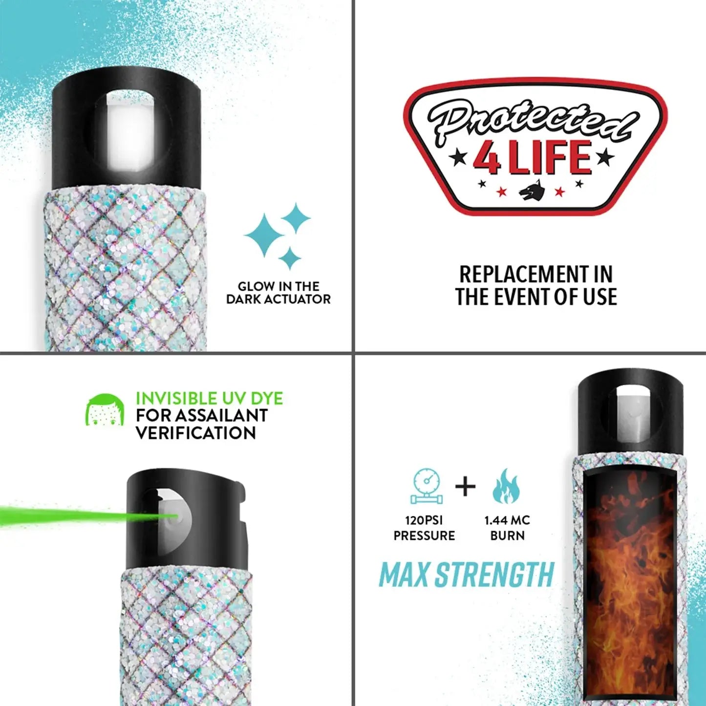 Pepper Spray with Stylish Rhinestone Design | GID w/ Snap Clip
