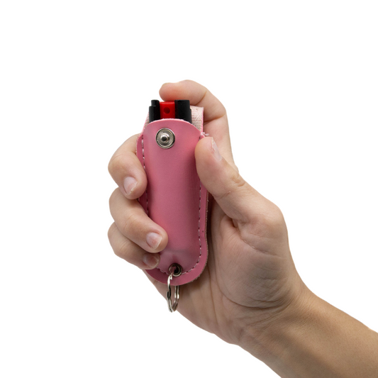 Pink Soft Case Pepper Spray with Soft Leather Case | 0.5 oz keychain ready