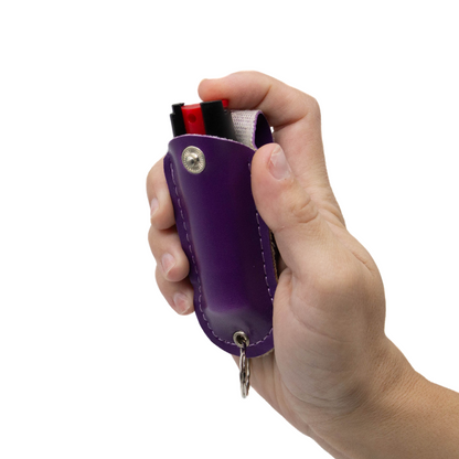 Purple Soft Case Pepper Spray with Soft Leather Case | 0.5 oz keychain ready