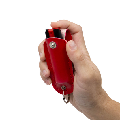 Red Soft Case Pepper Spray with Soft Leather Case | 0.5 oz keychain ready