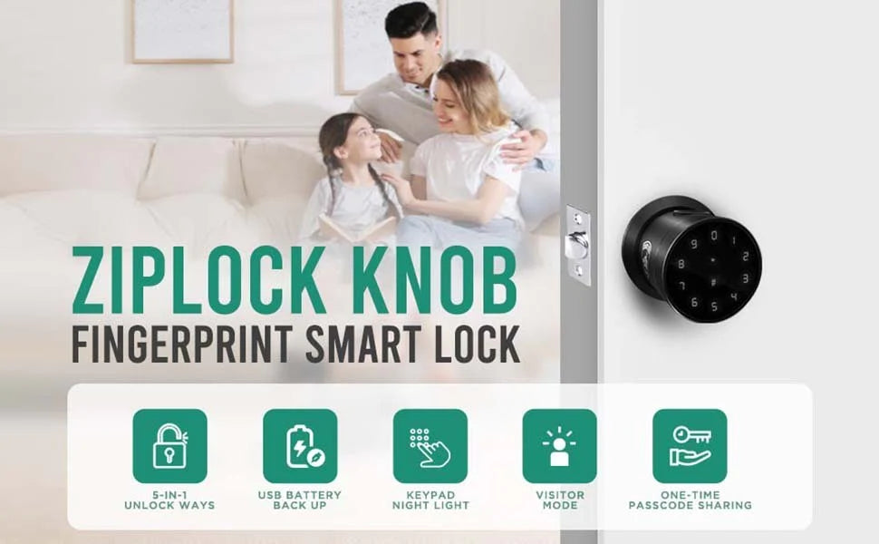 Guard Dog Security Biometric Smart Lock Ziplock | Knob Lock w/ 5-Ways to Unlock