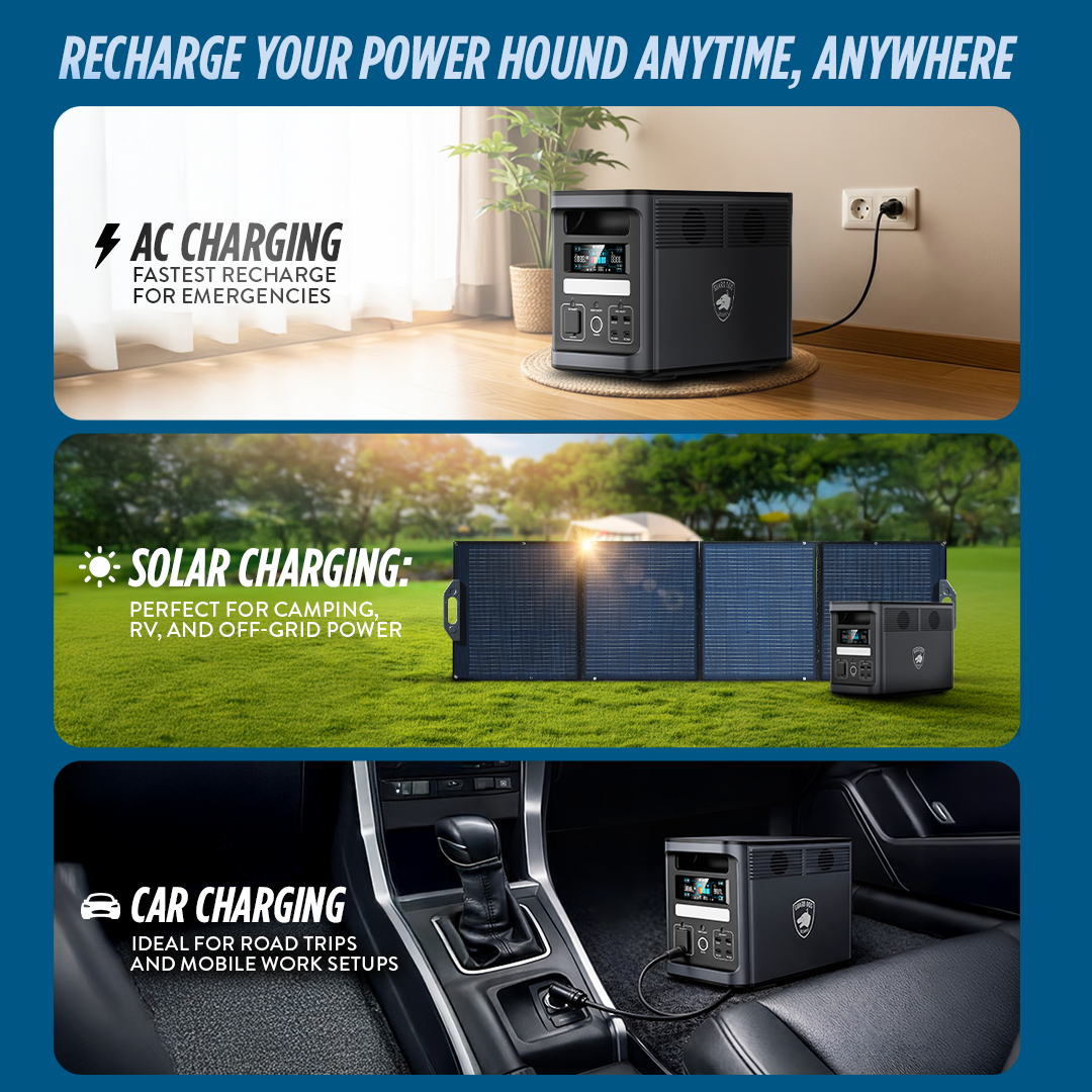 Power Hound 1800W Solar Generator – 1536Wh Portable Power Station with Fast Charging