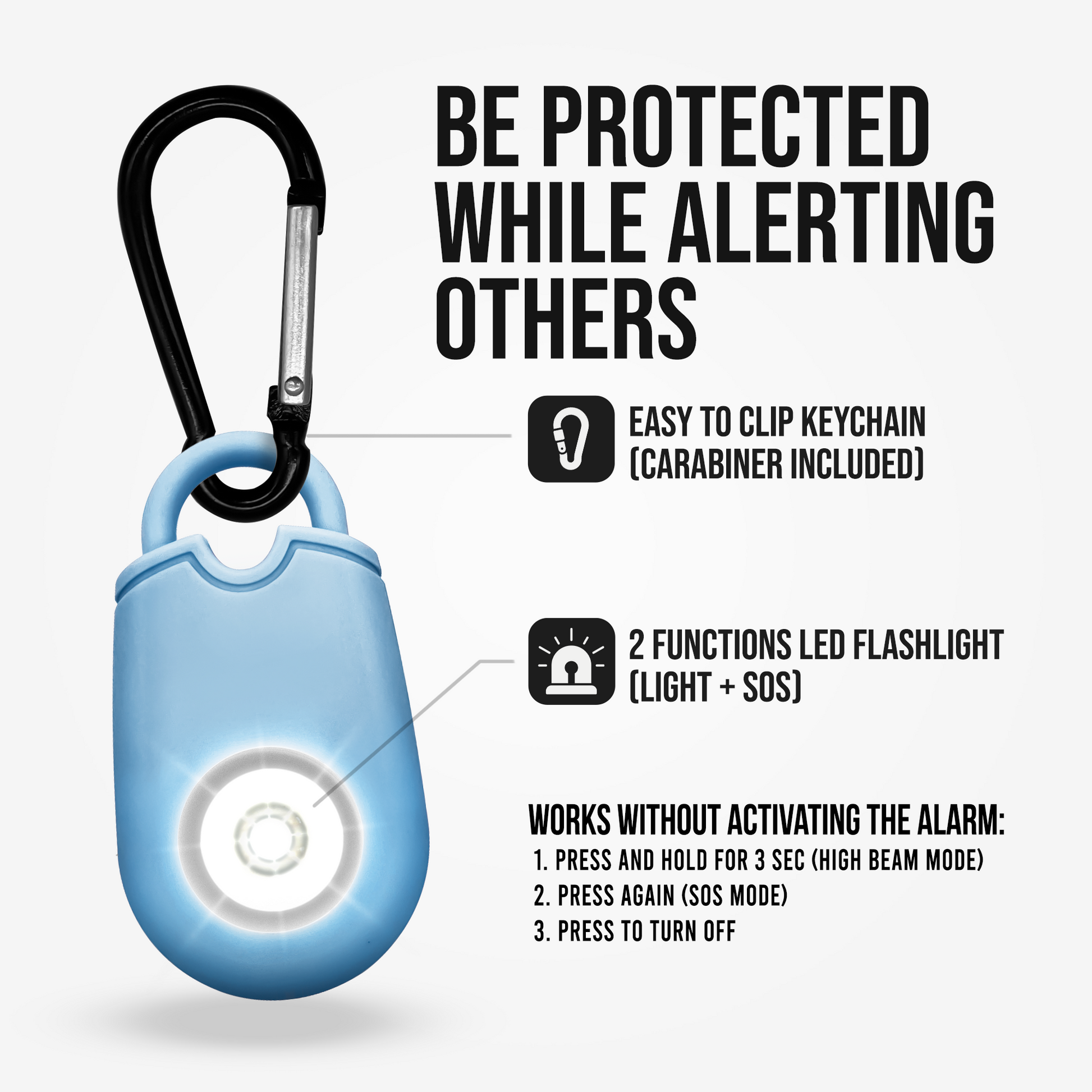 Personal Alarm with Flashlight | 125 dB w/ Carabiner