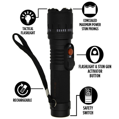 Stealth - Stun Gun Flashlight Rubberized Body with Holster Included - Stun Gun