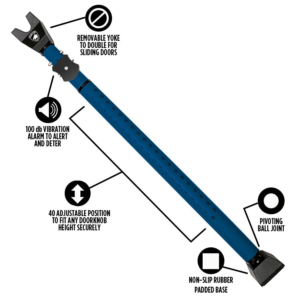 Door Keeper with Alarm - Heavy Duty Dual Function Security Bar - Easy to Install - Home Security