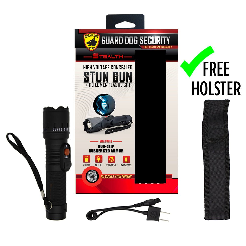 Stealth - Stun Gun Flashlight Rubberized Body with Holster Included - Stun Gun