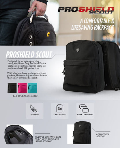 Proshield Scout - Bulletproof Backpack, Level IIIA, Youth Edition (Pink) - Backpack