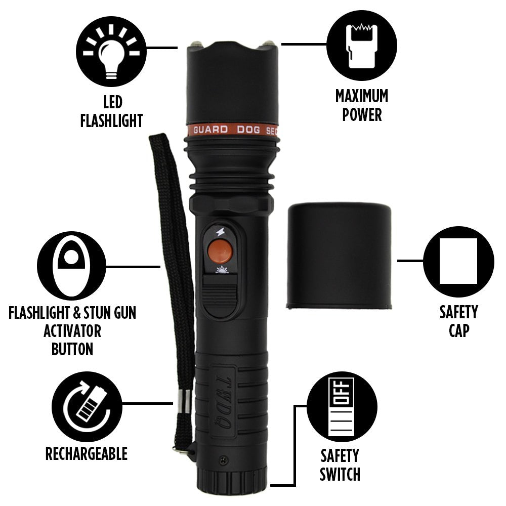 Inferno - Stun Gun Flashlight with Rubber Handle and Holster Included - Stun Gun