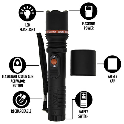 Inferno - Stun Gun Flashlight with Rubber Handle and Holster Included - Stun Gun