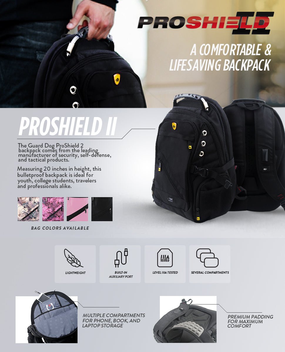bullet proof college backpack with laptop pocket Guard Dog ProShield 2 Bulletproof Backpack Black